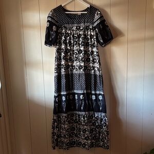 La Cera Black and White Block Print Dress